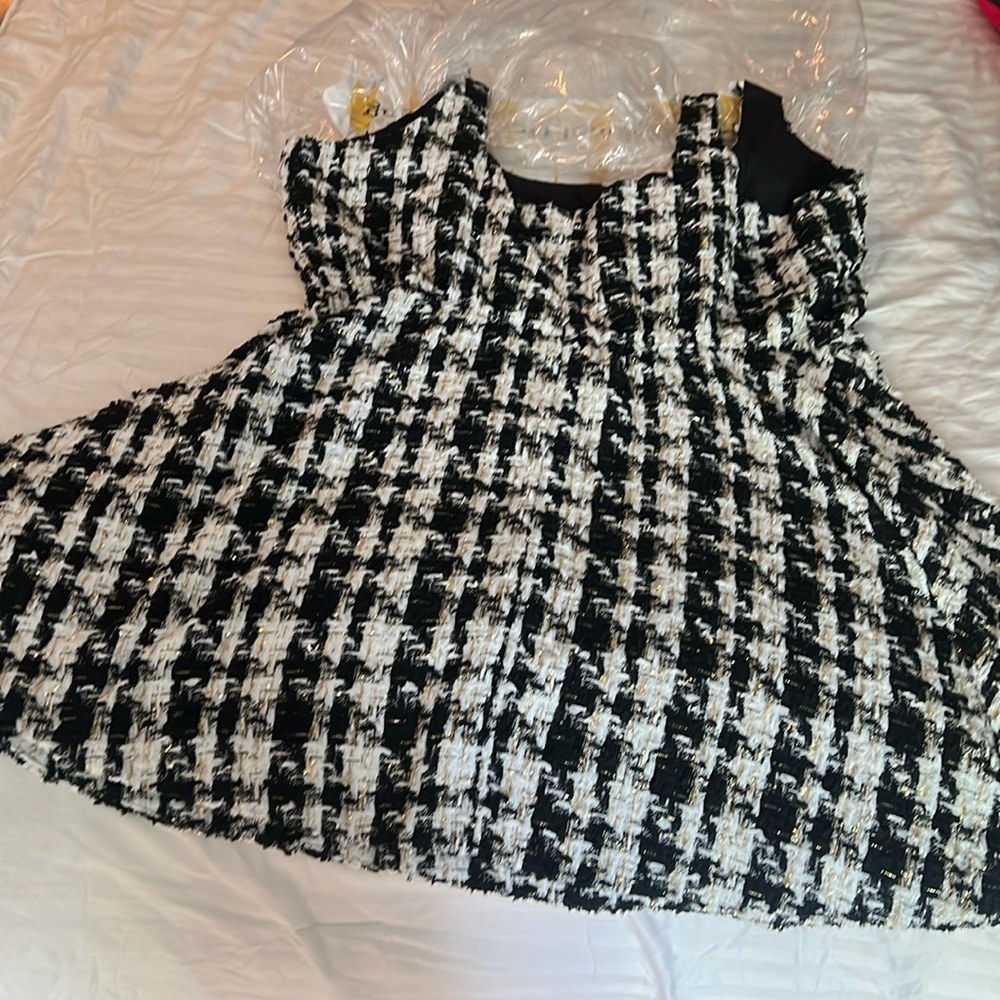 Black and white twill flare dress